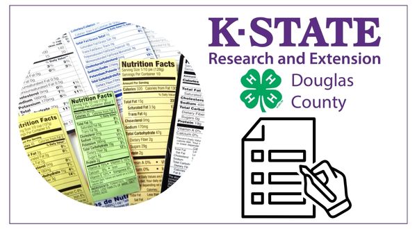 nutrition labels of various colors - douglas county extension k-state logo and lineart of a  hand filling out a form