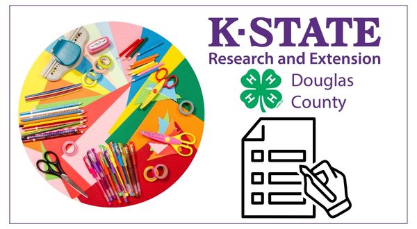 construction paper, scissors, tape, hole punchers, design cutting scissors  - douglas county extension k-state logo and lineart of a  hand filling out a form