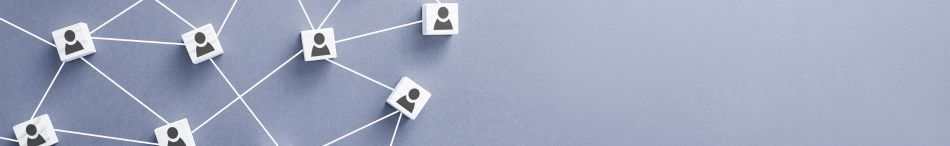 image of tiles with a person icon on them connected by strings. grayish blue in the backdrop