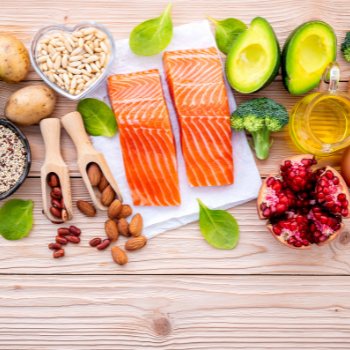 Nutritious Foods: Fish, Avocado, Beans, Nuts, Pomergranate, Brocoli, Potato for Article Image 