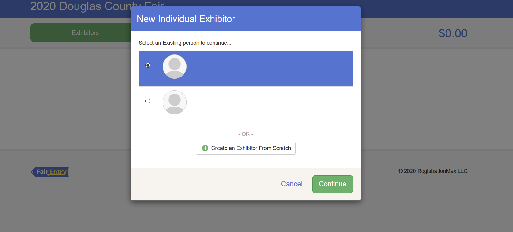 screenshot showing a screen offering a choice between two 4-hers