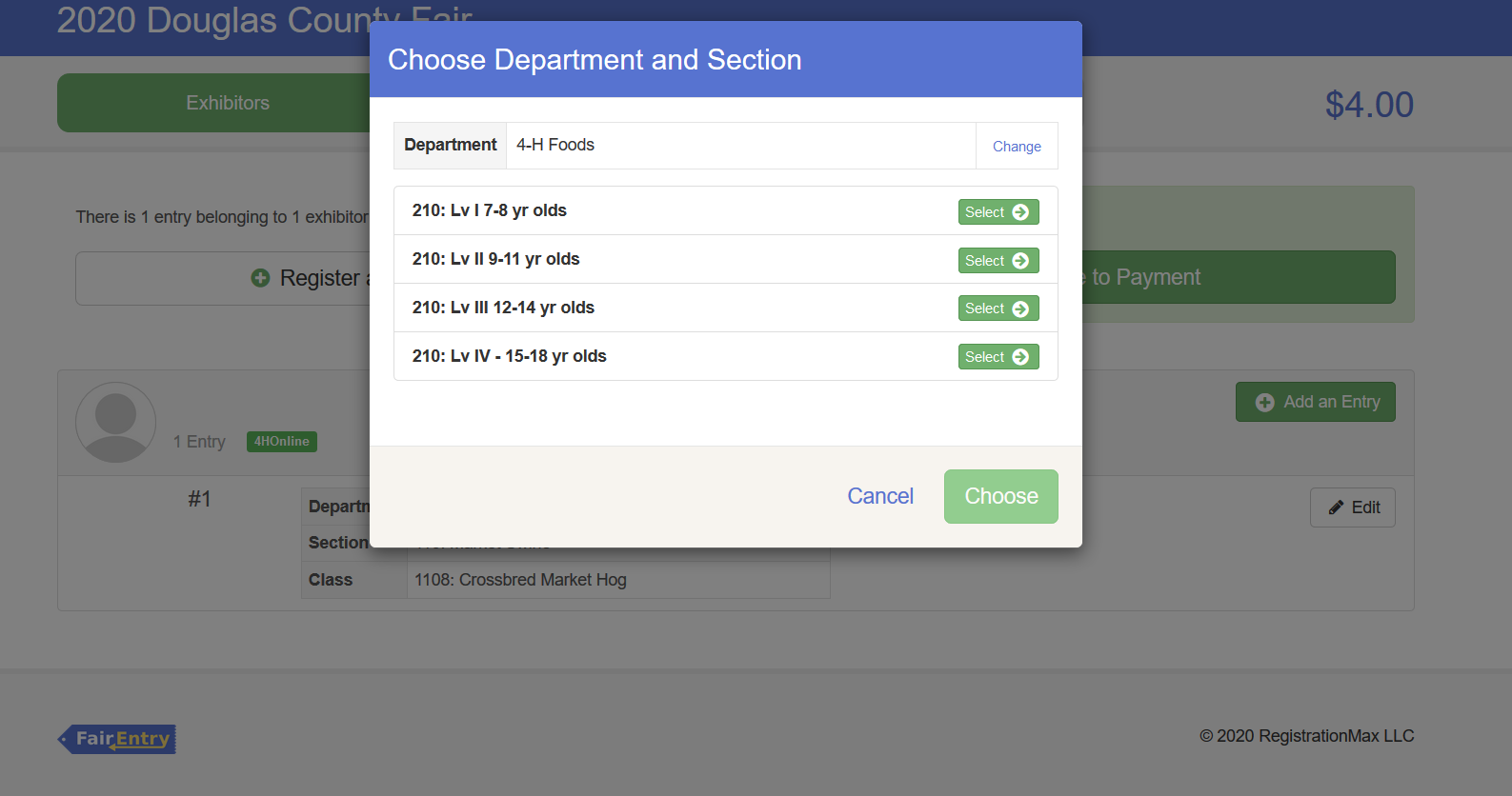screenshot showing differnt age levels as departments.